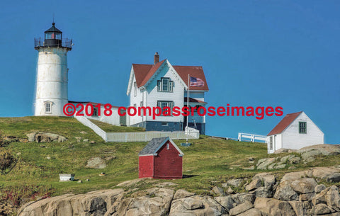 Lighthouse - Nubble 1 Greeting Card 8X10 Matted Print (5X7 Photo) 11X14 (8X10