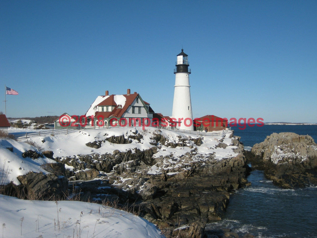 Lighthouse - Portland 2 Greeting Card 8X10 Matted Print (5X7 Photo) 11X14 (8X10