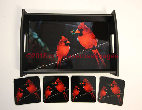 Christmas Cardinal-Tray And Coasters 2 Tray Small 8’’X13’’