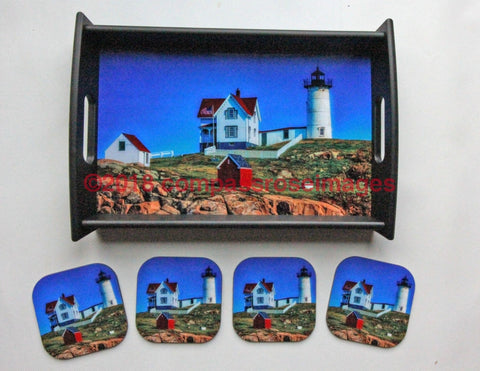Nubble Lighthouse Tray and Coasters 16